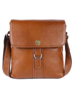 HiLEDER - Pure Leather Messenger 7" Sling Cross Body D-Loop Handbag Men Women Tan
