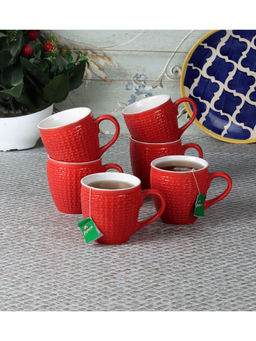 CDI - Red Coloured Checked Tea Coffee Cups Set 6