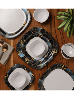 CDI - Square Shaped Abstact Printed Melamine 18 Pcs Dinner Set White