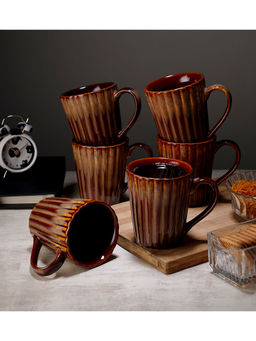 CDI - Brown Lined Shaped 350 Ml Coffee Mugs Set Of 6