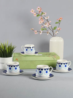 India Circus by Krsnaa Mehta - Botanical Elegance Cup and Saucer Indigo Set of 4