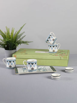 India Circus by Krsnaa Mehta - Gardenia Dreams Snack Platter & Coffee Mug Set Black