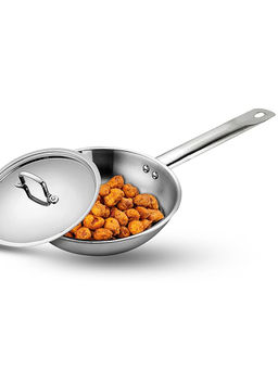 Solara - Triply Stainless Steel Frypan with Lid, Silver- 22cm