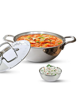 Solara - Stainless Steel Triply Kadhai with Lid, Silver- 22cm