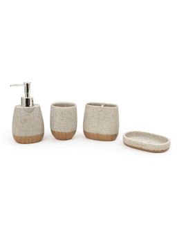 EZ Life - Seramica Luxury Resin 4 Piece Bathroom Set Grainy Stone on Light Wood