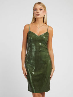 Guess - Women Green Embellished Shoulder Straps Sleeveless Bodycon Dress