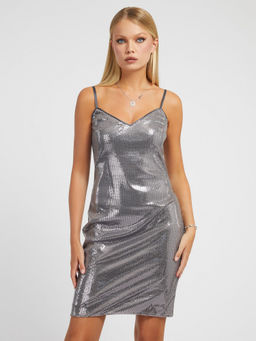 Guess - Women Silver Embellished Shoulder Straps Sleeveless Bodycon Dress