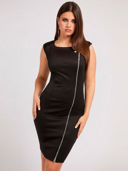 Guess - Women Black Solid Round Neck Sleeveless Bodycon Dress