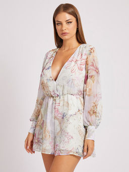 Guess - Women Printed Plunging Neck Full Sleeves Mini Dress