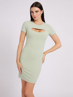 Guess - Women Green Solid Round Neck Short Sleeves Bodycon Dress