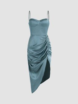 Cider - Blue Illusion Ruched Midi Dress