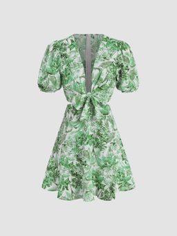 Cider - Landscape Painting Bow Mini Dress