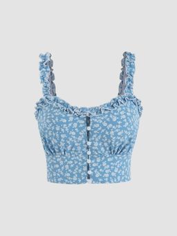 Cider - Ditsy Floral Ruffle Crop Top