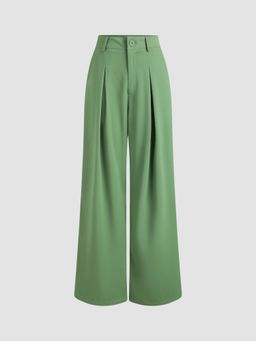 Cider - Milk Tea Green Pleated Wide Leg Trouser