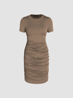Cider - Solid Rib Ruched Mini Dress