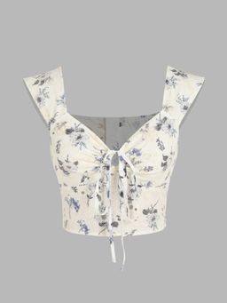 Cider - Floral Zipper Knotted Crop Top