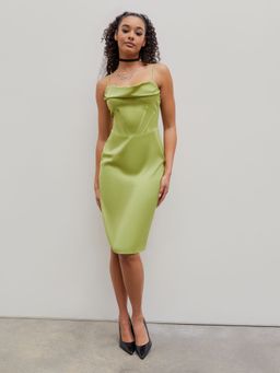 Cider - Satin Solid Cowl Neck Sleeveless Dress