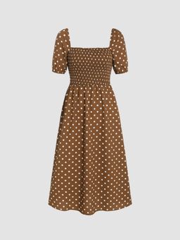 Cider - Polka Dots Square Neck Midi Dress