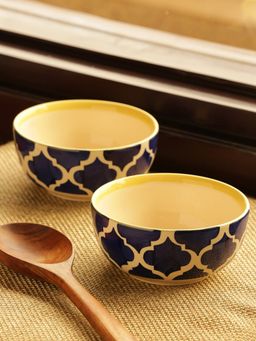 ExclusiveLane - 'Two Mediterranean Bowls' Handpainted Serving Bowls In Ceramic (Set Of 2)