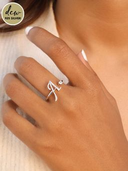 Pipa Bella by Nykaa Fashion - Dew by PB Silver-plated 925 Sterling Silver Stone Studded Initial A Ring