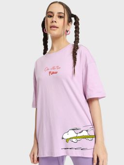 Bewakoof - Women's Purple Go With The Flow Graphic Printed Oversized T-shirt
