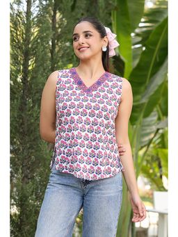 Rain & Rainbow - Print Cotton Blend Top