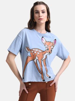 Kazo - Blue Bambi Disney Printed T-Shirt with Sequin Work