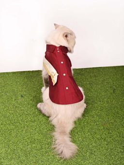 Vastramay - Cats' Cotton Blend Maroon Shirt with Angavastram