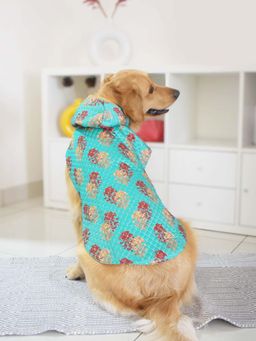Vastramay - Dogs' Green Quilted Sequins Hooded Jacket