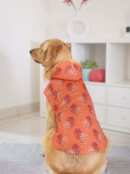 Vastramay - Dogs' Orange Quilted Sequins Hooded Jacket