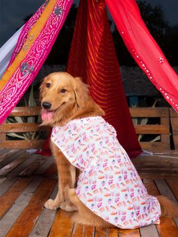 Vastramay - Dogs' White Abstract Printed Cotton Blend Dress