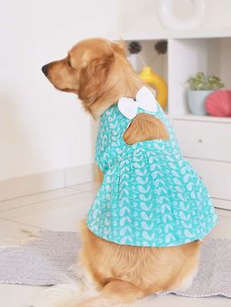 Vastramay - Dogs' Pure Cotton Green Chikankari Cut Out Dress