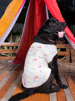 Vastramay - Dogs' Cream Floral Printed Cotton Blend Ethnic Jacket