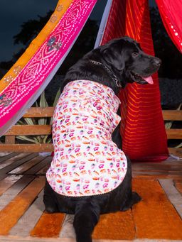 Vastramay - Dogs' White Abstract Printed Cotton Blend Ethnic Jacket