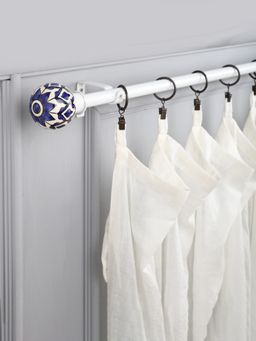 The Decor Mart - 84"-144" Handpainted Bloom Ceramic Finial Extendable Curtain Rod White 19Mm (Hardware Inc.)