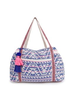 Astrid - Blue Spacious Tote Bag with Magnetic Closure and Tassels