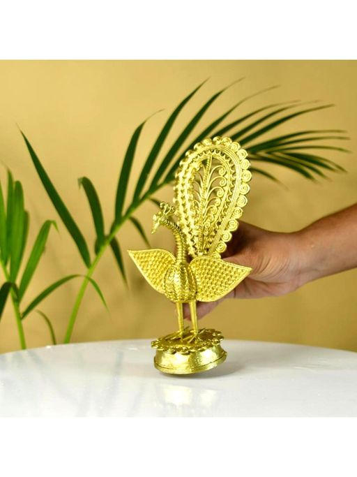 SOWPEACE Gold Handcrafted Peacock using Dhokra Metal Art