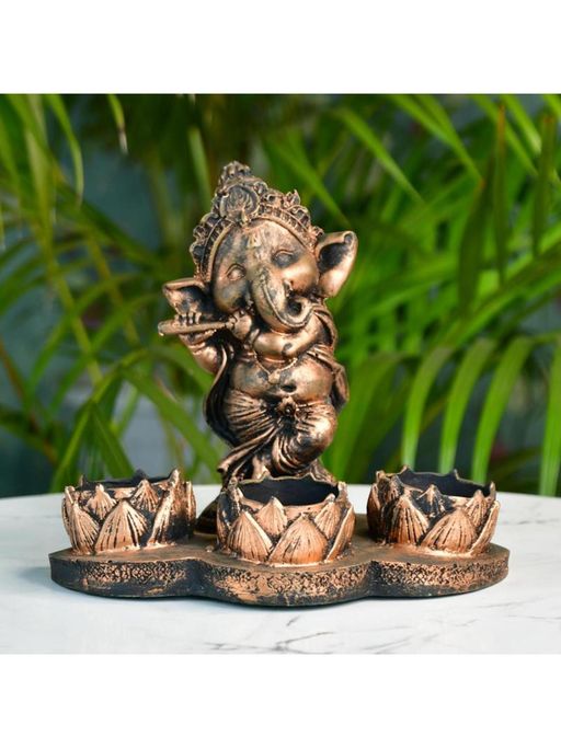SOWPEACE Gold Ganesh Resin Candle Holder