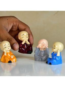 SOWPEACE - Multi-Color Resin Mini Monk Set of 4 (Pack of 4)