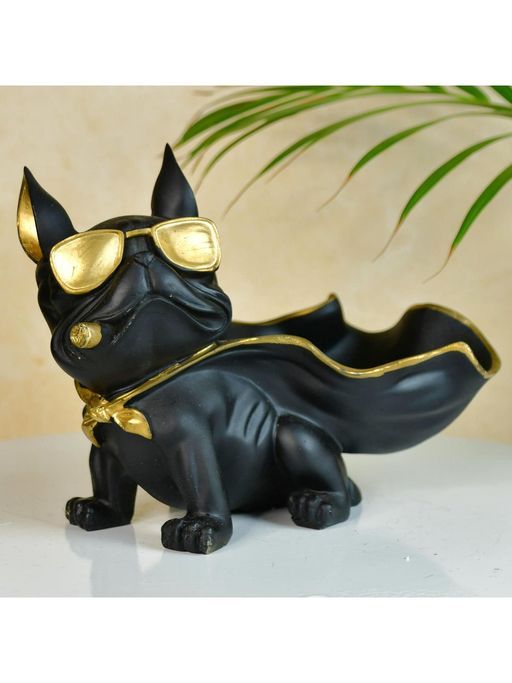 SOWPEACE Black Resin Caped Dog Showpiece