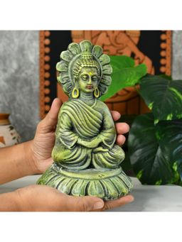 SOWPEACE - Green Premium Terracotta Meditating Buddha on Lotus Sculpture