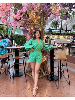 Kaori By Shreya - Printed Sandy Green Shirt with Shorts Co-Ord (Set of 2)