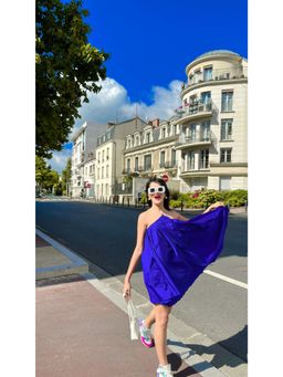 Kaori By Shreya - Blue Rhinestone Chain Halter Mini Dress