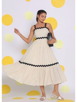 Kaori By Shreya - Women Off White Relaxed Solid Linen Midi Dress