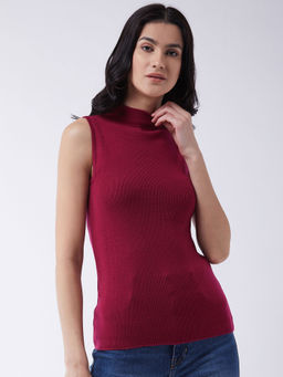 RVK - Women New Wine Solid Acrylic Pullover Sweater