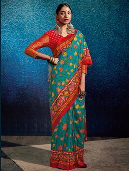 Akhilam - Womens Manipuri Silk Blue Printed Designer Saree with Unstitched Blouse