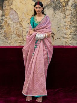Akhilam - Womens Organza Mauve Embellished Designer Saree with Unstitched Blouse