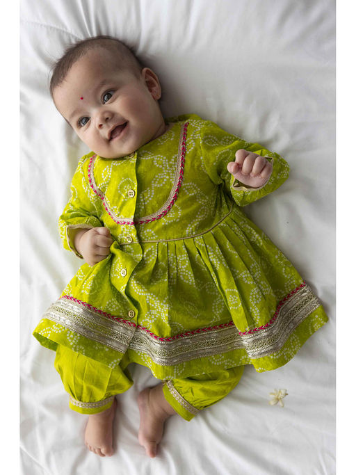 Buy TIBER TABER Baby Girl Bandhani Cotton Anarkali Kurta with