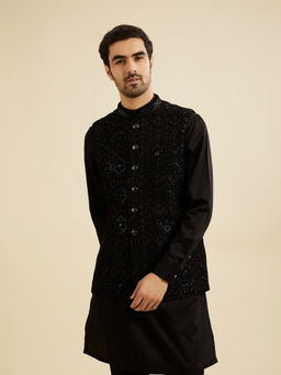 Manyavar - Navy Blue Velvet Jacket