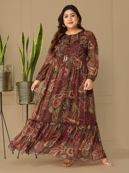 Miss Chase - A+ Curve Collection Plus Size Womens Base Brown Maxi Dress